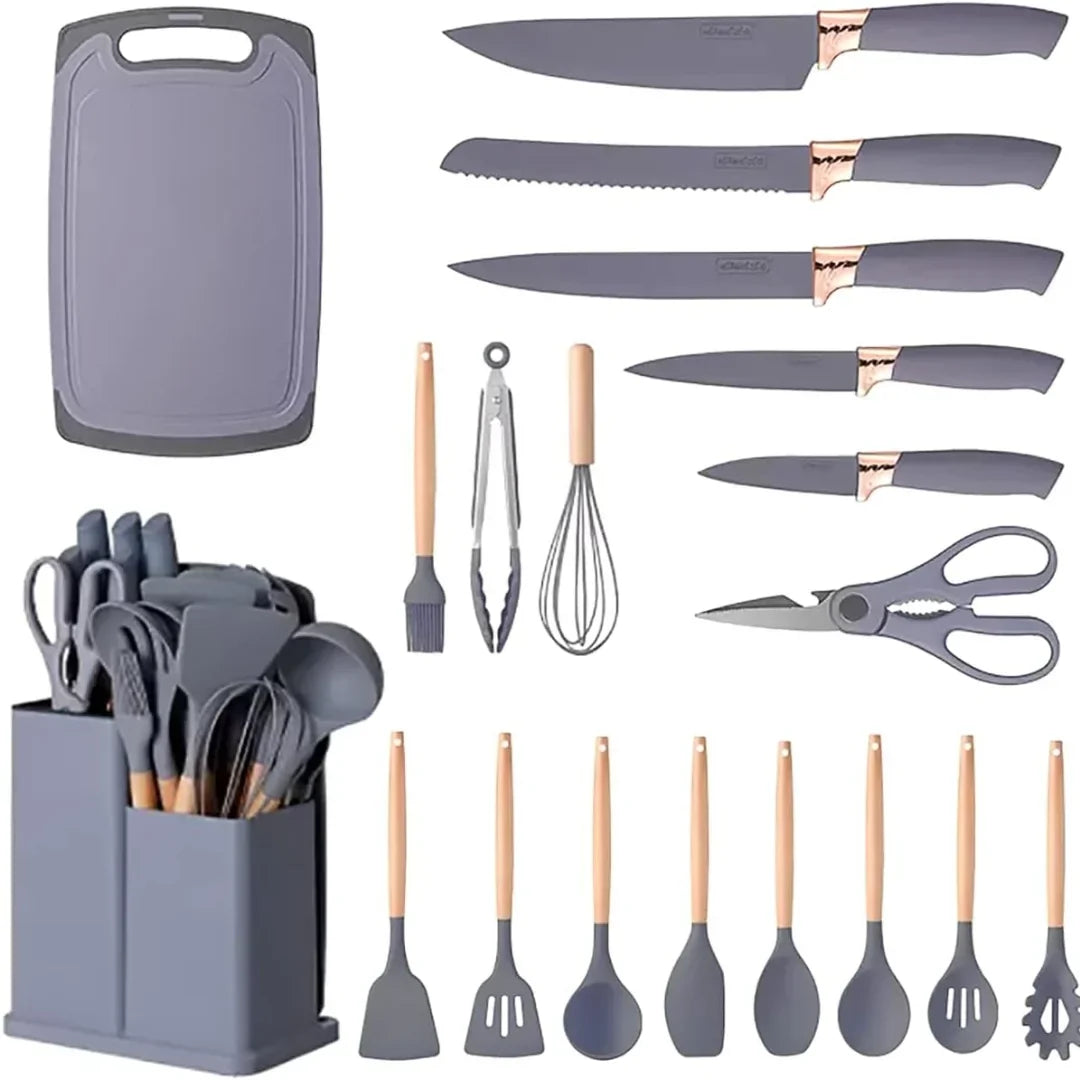 19-Piece Kitchen Utensils Set – Heat-Resistant Silicone & Stainless