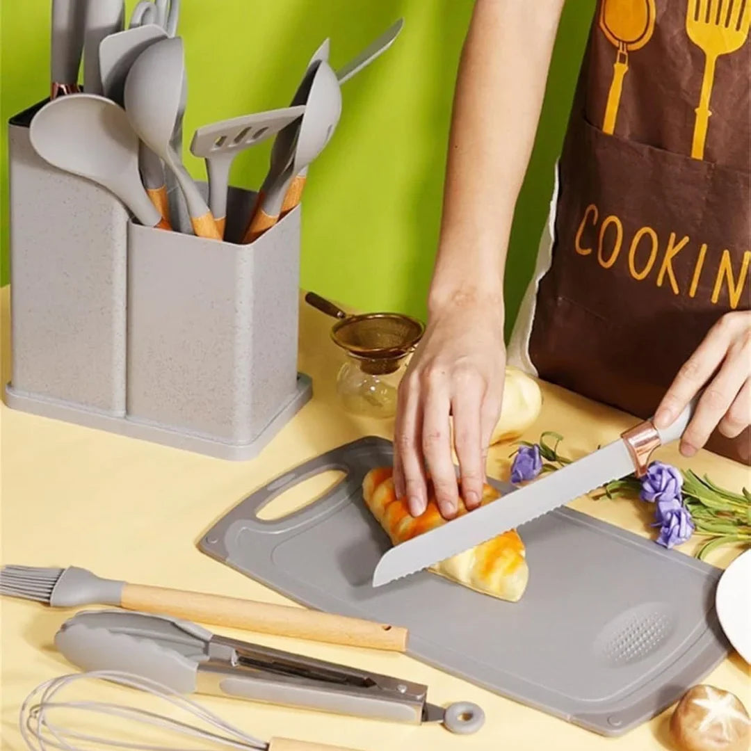 19-Piece Kitchen Utensils Set – Heat-Resistant Silicone & Stainless