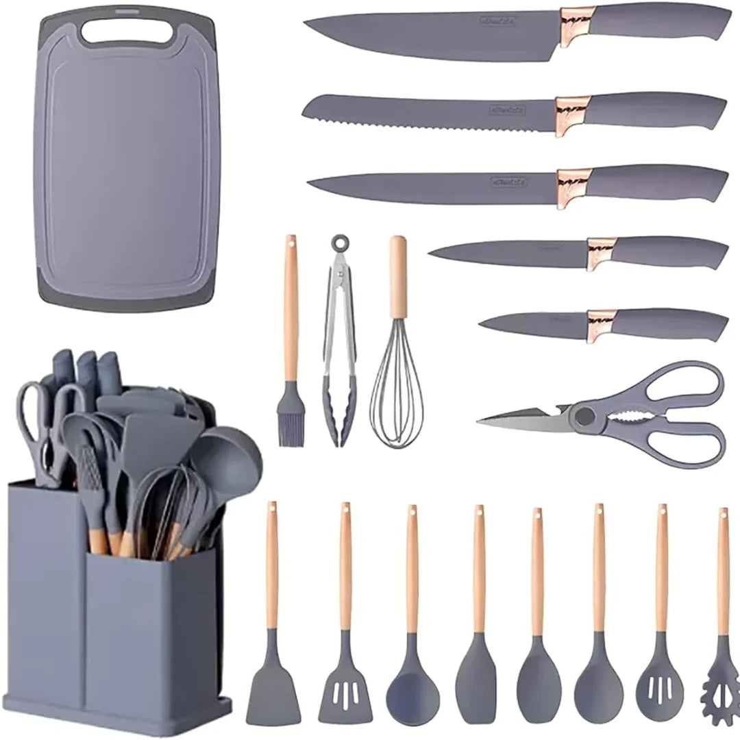 19-Piece Kitchen Utensils Set – Heat-Resistant Silicone & Stainless