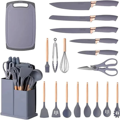 19-Piece Kitchen Utensils Set – Heat-Resistant Silicone & Stainless
