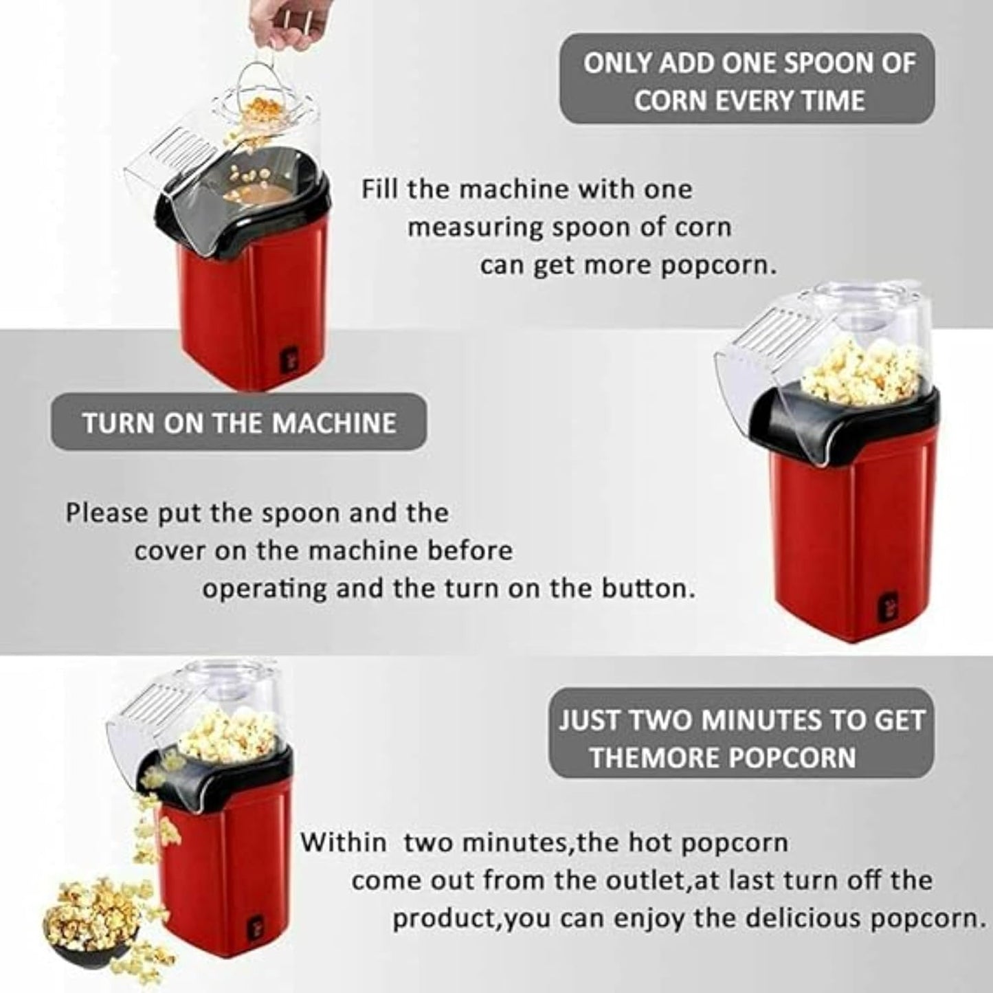 Mini Home Popcorn Maker with Measuring Cup and Removable Lid